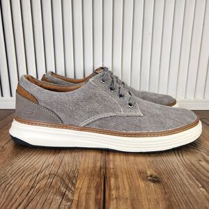 Skechers Moreno Ederson Mens Size 8.5 Taupe Canvas Lace Up Preppy Shoes 65981